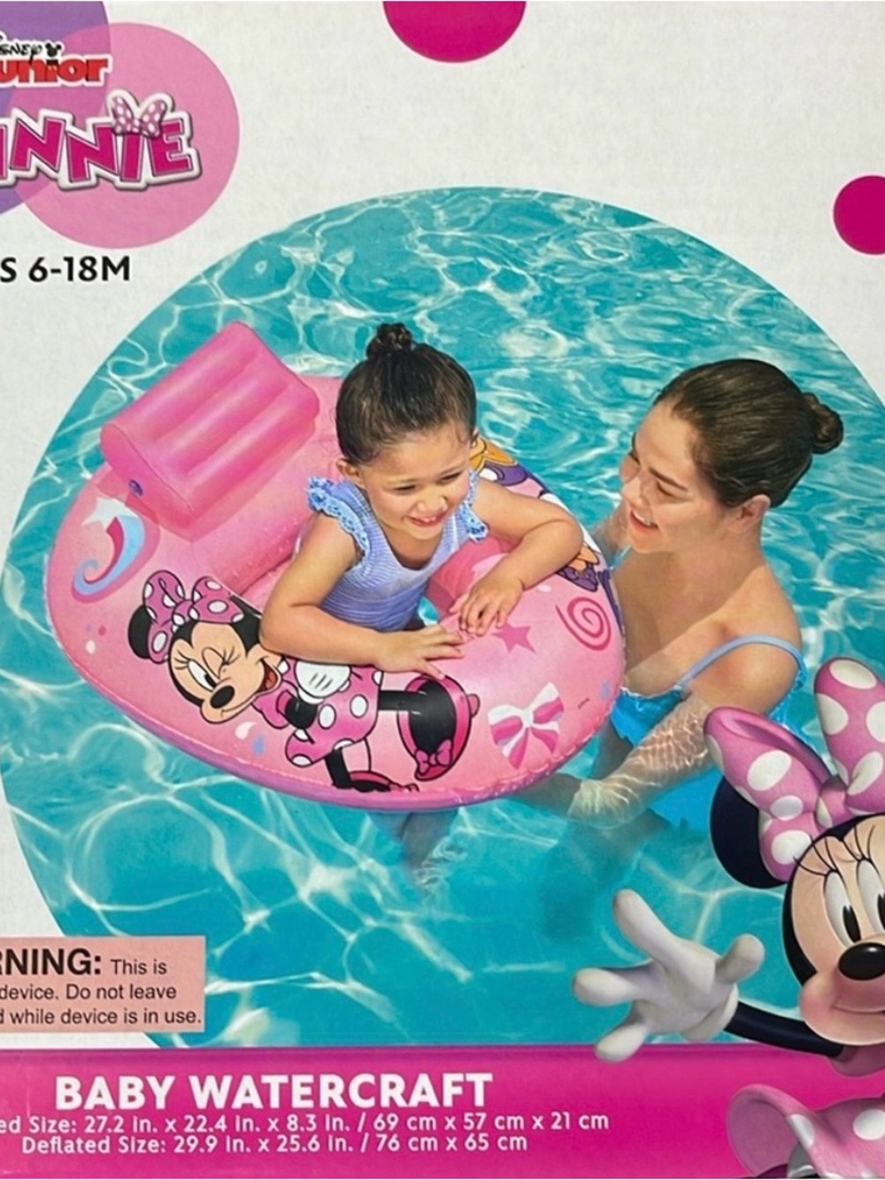 Minnie Mouse Pink Inflatable Baby Watercraft with Backrest